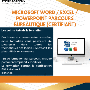 Parcours bureautique, les essentiels : Microsoft Word, Excel et PowerPoint (certifiant)